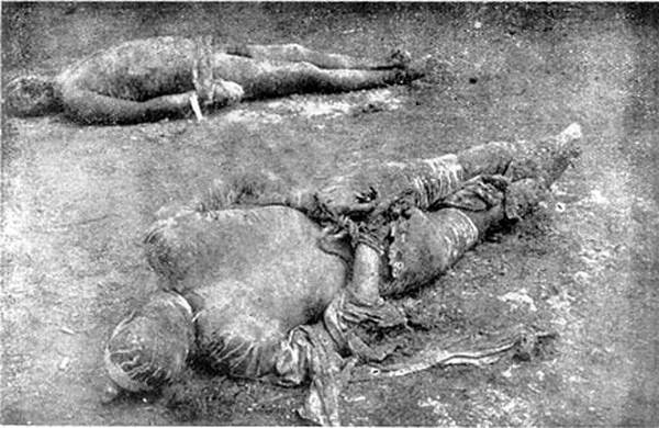  Farmers I. Afanasyuk and S. Prokopovich, bound and skinned alive in a Cheka in Ukraine.