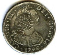 Eight reales of Carlos IV of 1796 with Sudan stamp.