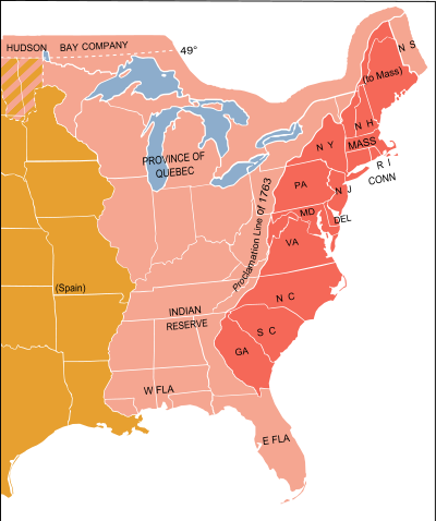 Map referring to 1776 (Declaration of Independence). Mississippi River, boundary of the territory of Spain (The statues of Columbus)