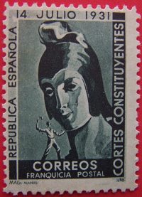 Commemorative stamp of the opening of the Constituent Assembly, Spanish Republic, 1931.