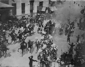 Graphic document, seconds after the anarchist bombing (1906) of King Alfonso XIII on his wedding day,
