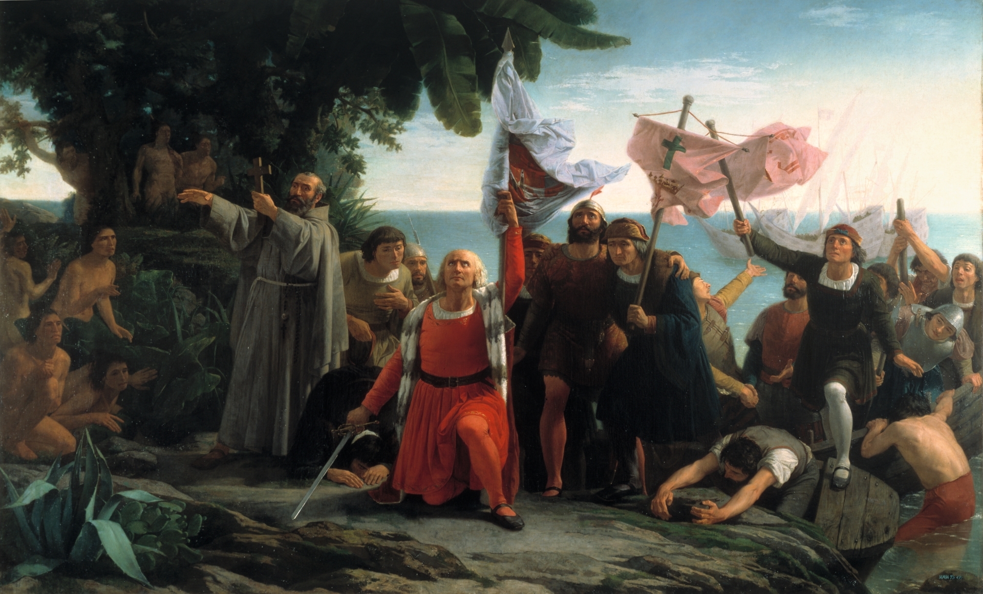 Christopher Columbus' first landing in the Americas, by Dioscoro Puebla