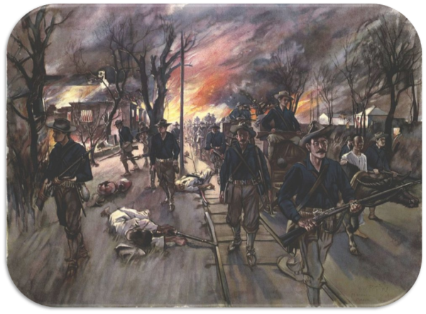 20th Kansas Volunteers marching through Caloocan at night,